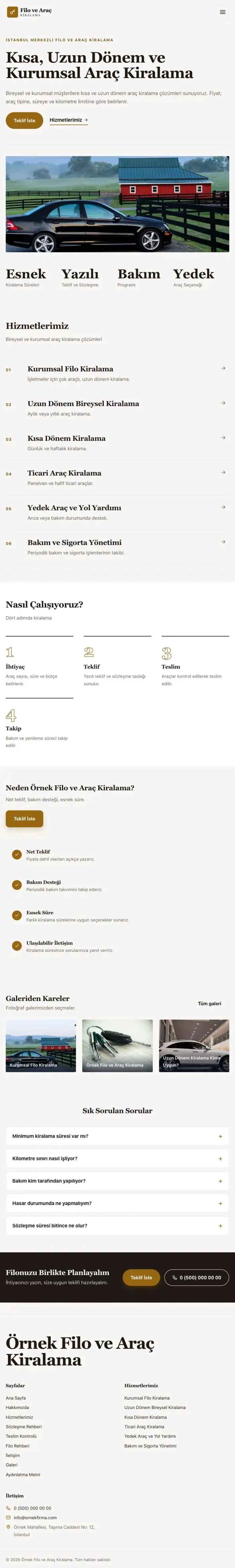Editoryal Kahve Turuncu – Araç Kiralama Web Sitesi tablet görünümü