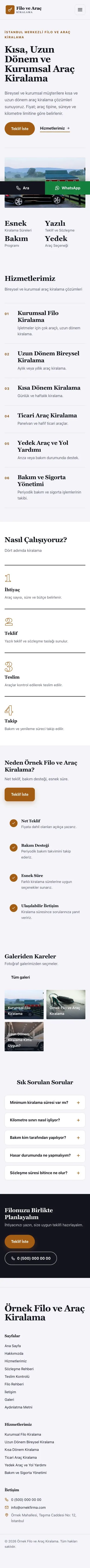 Editoryal Lacivert Turuncu – Araç Kiralama Web Sitesi mobil görünümü