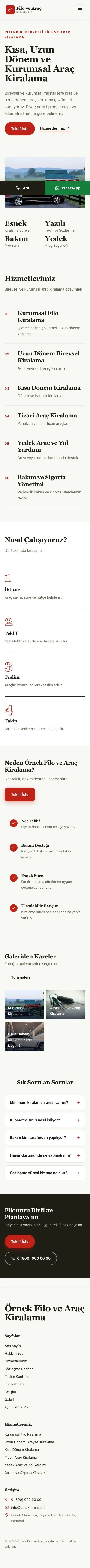 Editoryal Zeytin Kırmızı – Araç Kiralama Web Sitesi mobil görünümü