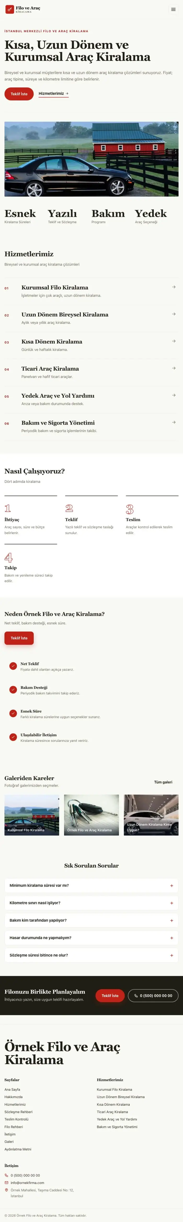 Editoryal Zeytin Kırmızı – Araç Kiralama Web Sitesi tablet görünümü