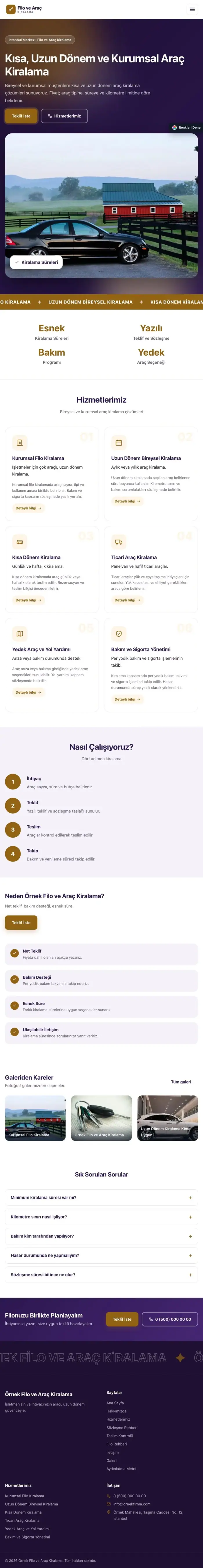 Hareketli Mor Turuncu – Araç Kiralama Web Sitesi tablet görünümü