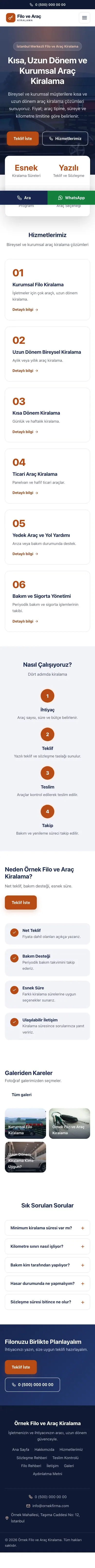 Merkez Mavi Turuncu – Araç Kiralama Web Sitesi mobil görünümü