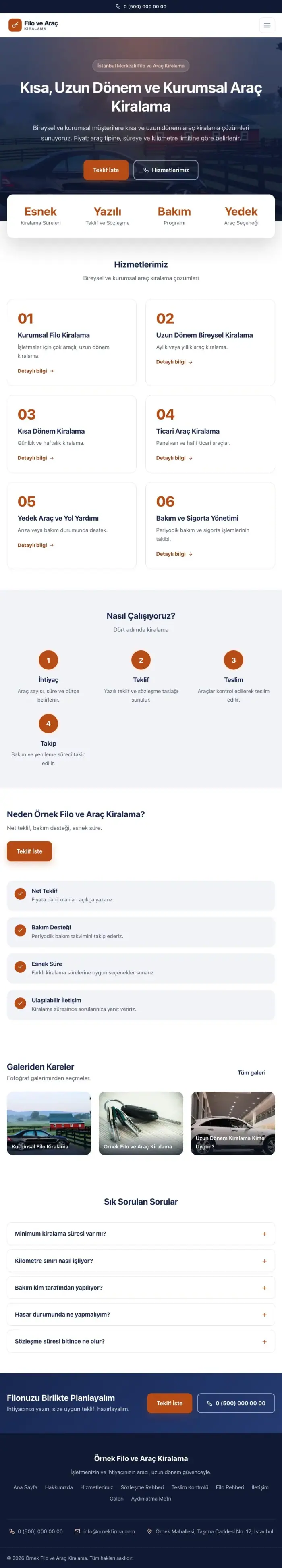 Merkez Mavi Turuncu – Araç Kiralama Web Sitesi tablet görünümü
