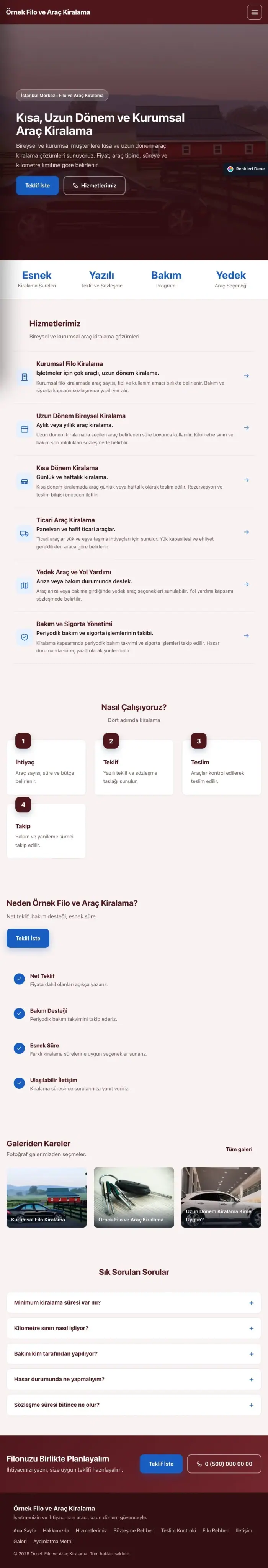 Sol Menü Bordo Mavi – Araç Kiralama Web Sitesi tablet görünümü