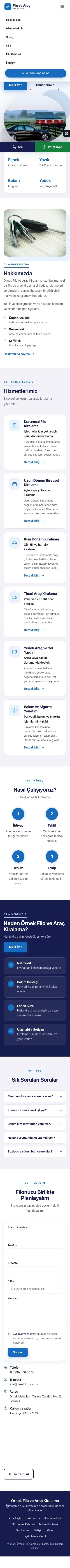 Tek Sayfa Lacivert Mavi – Araç Kiralama Web Sitesi mobil görünümü