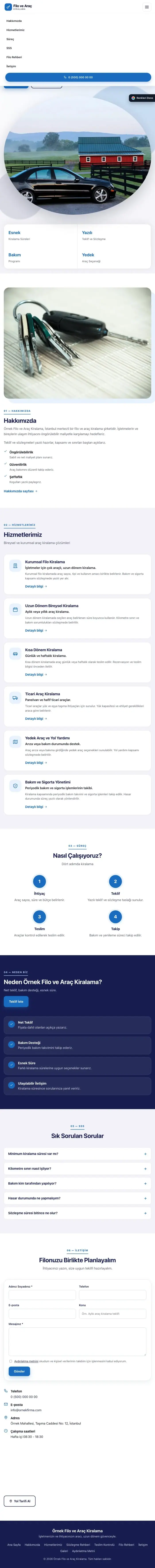 Tek Sayfa Lacivert Mavi – Araç Kiralama Web Sitesi tablet görünümü