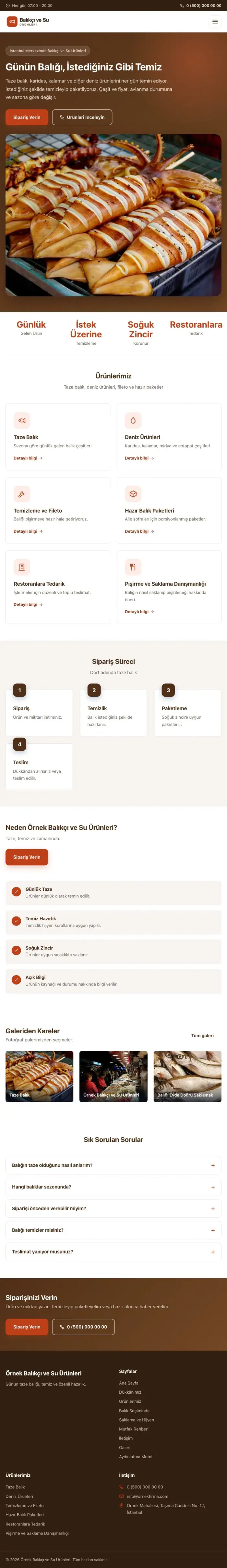 Klasik Kahve Turuncu – Balıkçı ve Su Ürünleri Web Sitesi tablet görünümü