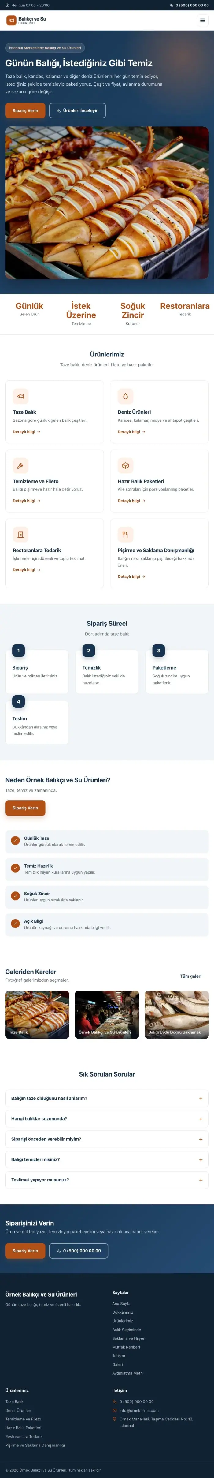 Klasik Mavi Turuncu – Balıkçı ve Su Ürünleri Web Sitesi tablet görünümü