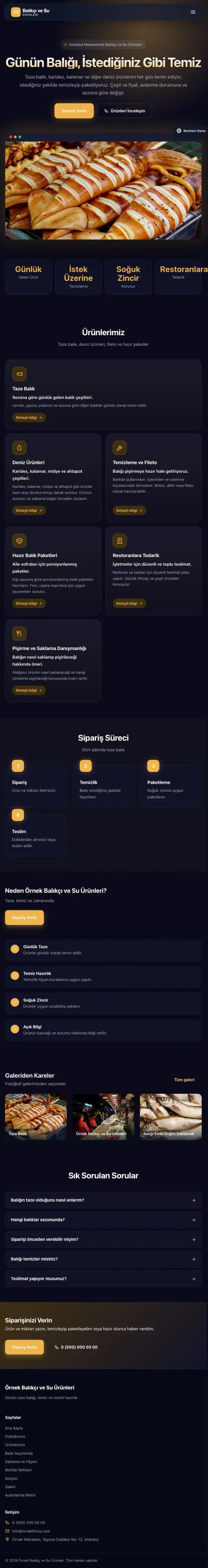 Koyu Modern Lacivert Turuncu – Balıkçı ve Su Ürünleri Web Sitesi tablet görünümü
