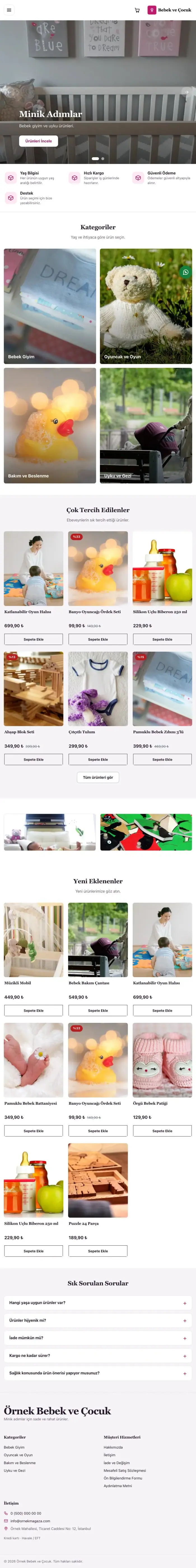 Butik Mor Pembe – Bebek ve Çocuk E-ticaret Sitesi tablet görünümü