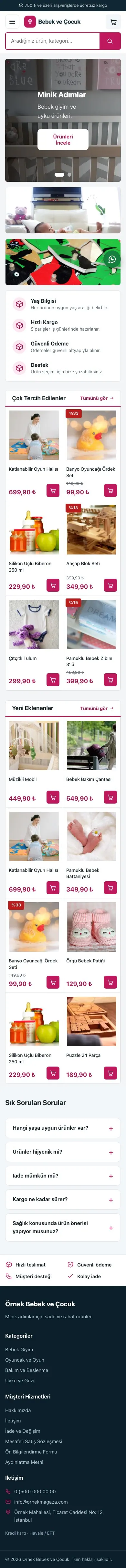 Pazar Yeri Mavi Pembe – Bebek ve Çocuk E-ticaret Sitesi mobil görünümü