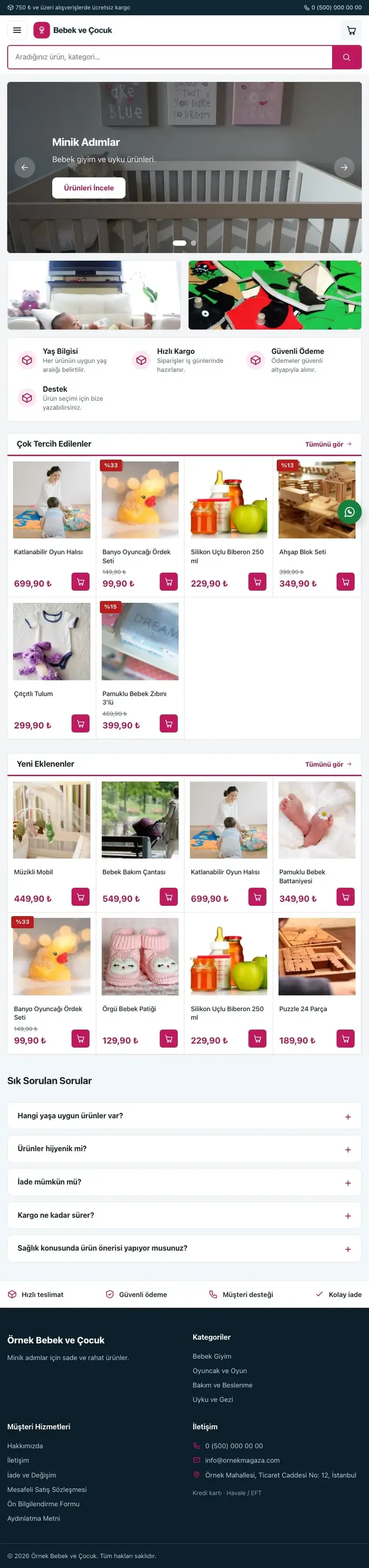 Pazar Yeri Mavi Pembe – Bebek ve Çocuk E-ticaret Sitesi tablet görünümü