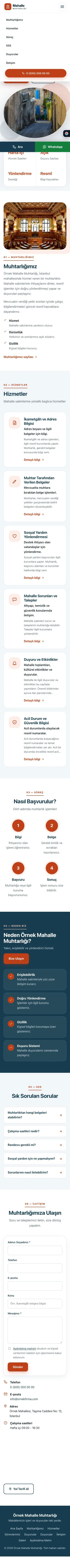 Tek Sayfa Mavi Turuncu – Belediye ve Muhtarlık Web Sitesi mobil görünümü