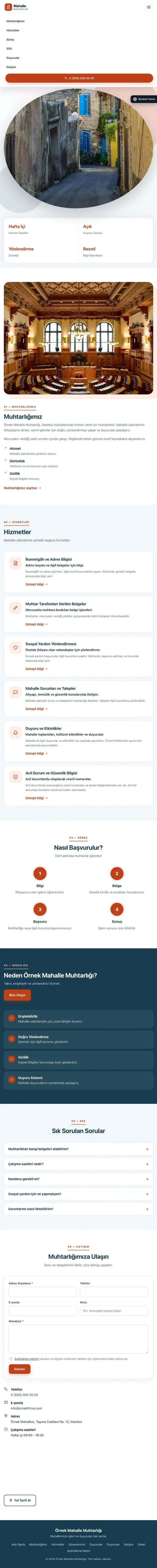 Tek Sayfa Mavi Turuncu – Belediye ve Muhtarlık Web Sitesi tablet görünümü