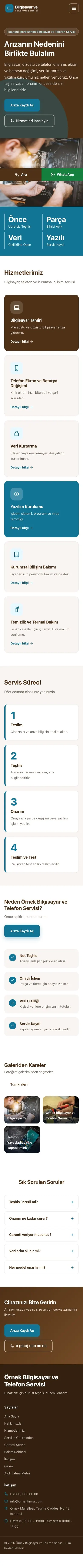Blok Kahve Turkuaz – Bilgisayar ve Telefon Servisi Web Sitesi mobil görünümü