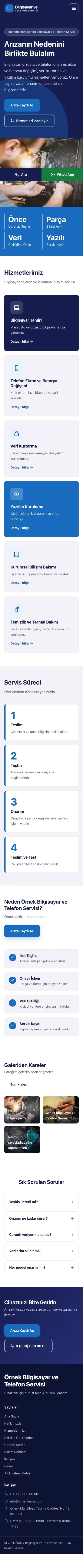 Blok Lacivert Mavi – Bilgisayar ve Telefon Servisi Web Sitesi mobil görünümü
