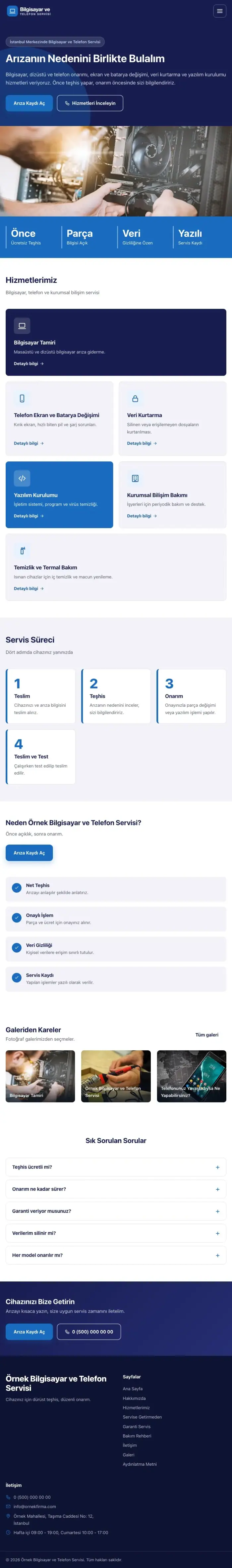 Blok Lacivert Mavi – Bilgisayar ve Telefon Servisi Web Sitesi tablet görünümü