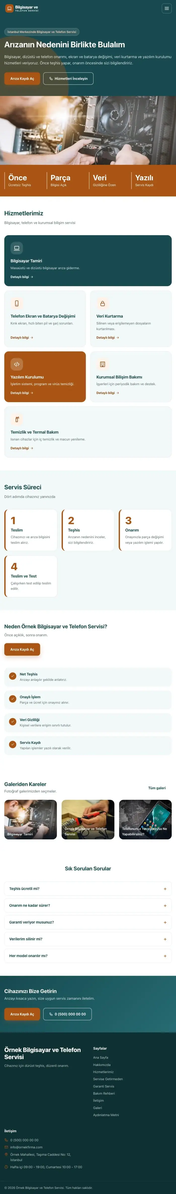Blok Petrol Turuncu – Bilgisayar ve Telefon Servisi Web Sitesi tablet görünümü