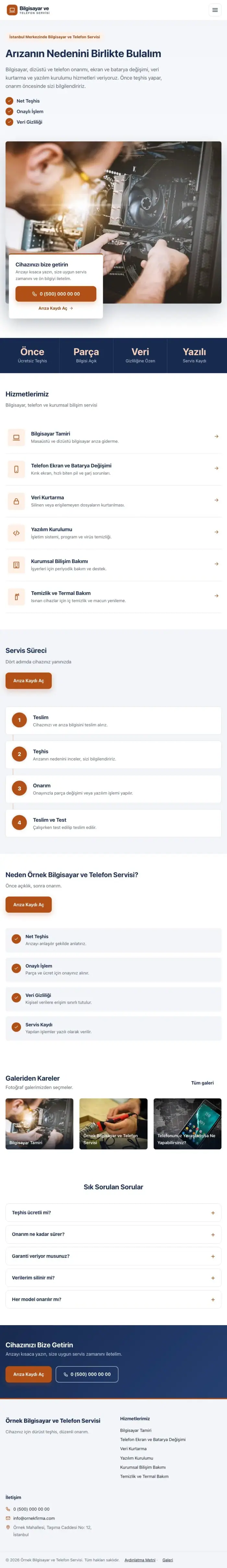 Bölünmüş Mavi Turuncu – Bilgisayar ve Telefon Servisi Web Sitesi tablet görünümü