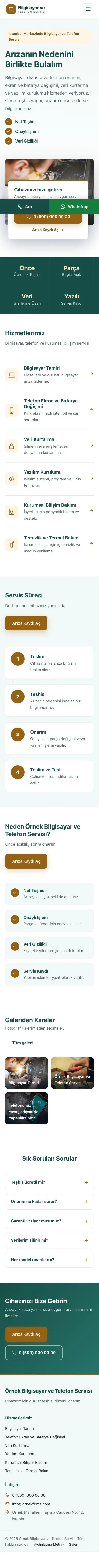 Bölünmüş Petrol Turuncu – Bilgisayar ve Telefon Servisi Web Sitesi mobil görünümü