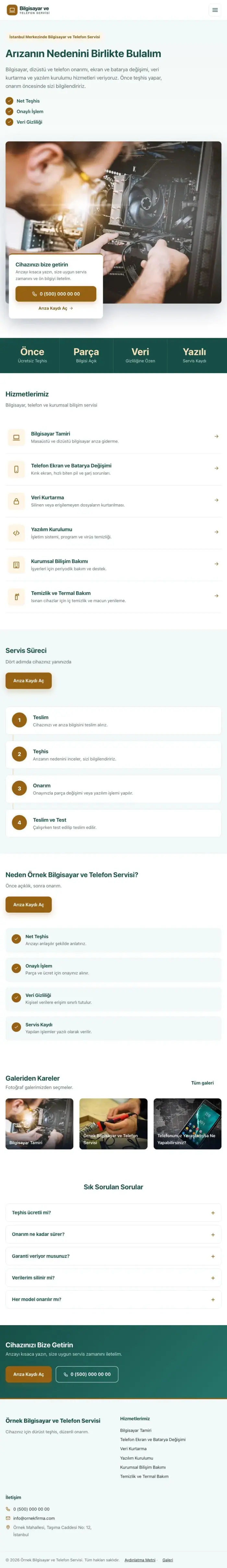 Bölünmüş Petrol Turuncu – Bilgisayar ve Telefon Servisi Web Sitesi tablet görünümü