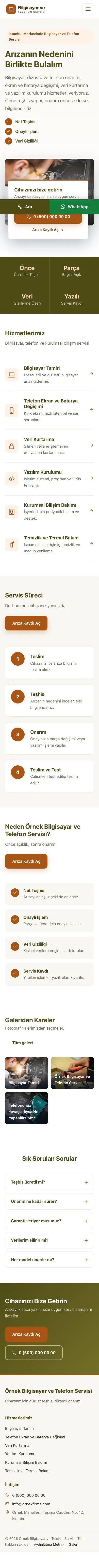 Bölünmüş Zeytin Turuncu – Bilgisayar ve Telefon Servisi Web Sitesi mobil görünümü
