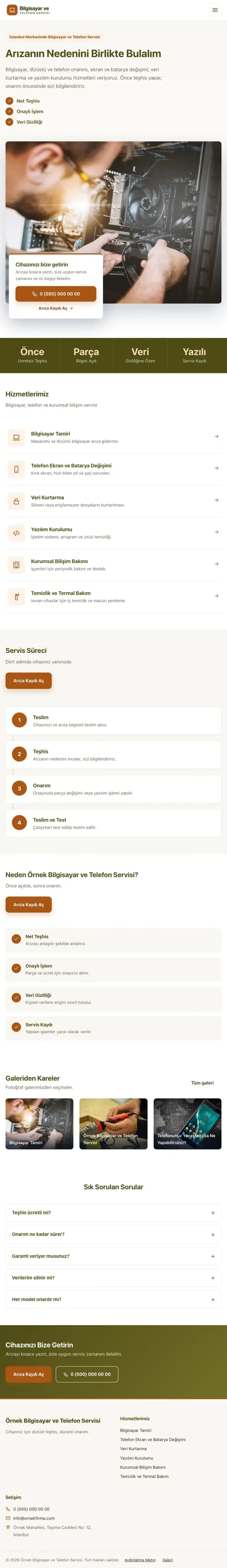 Bölünmüş Zeytin Turuncu – Bilgisayar ve Telefon Servisi Web Sitesi tablet görünümü