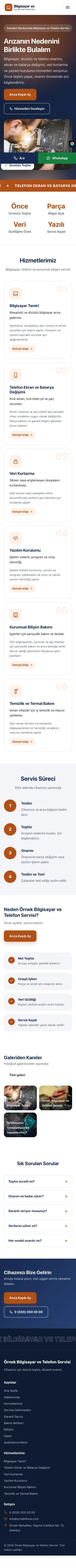 Hareketli Mavi Turuncu – Bilgisayar ve Telefon Servisi Web Sitesi mobil görünümü