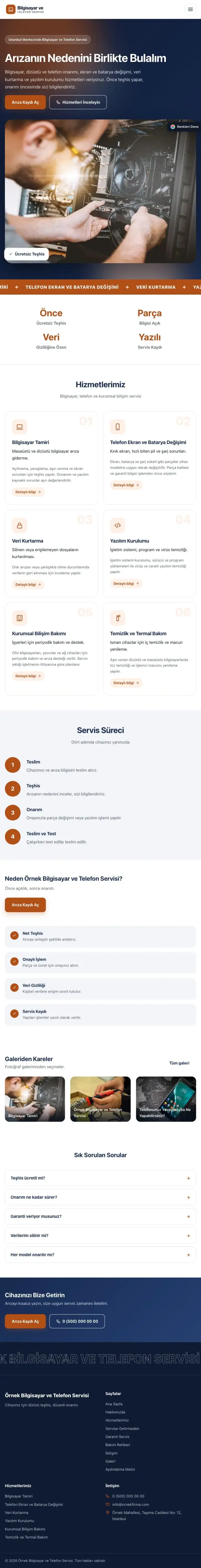 Hareketli Mavi Turuncu – Bilgisayar ve Telefon Servisi Web Sitesi tablet görünümü