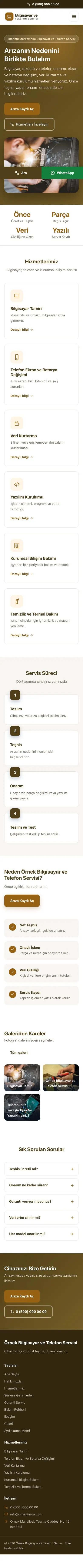 Klasik Kahve Turuncu – Bilgisayar ve Telefon Servisi Web Sitesi mobil görünümü