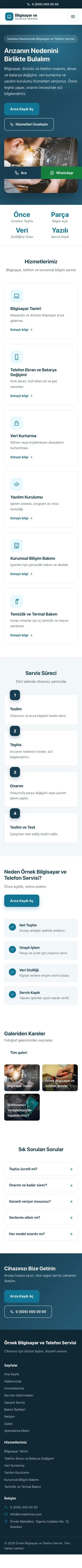 Klasik Mavi Turkuaz – Bilgisayar ve Telefon Servisi Web Sitesi mobil görünümü