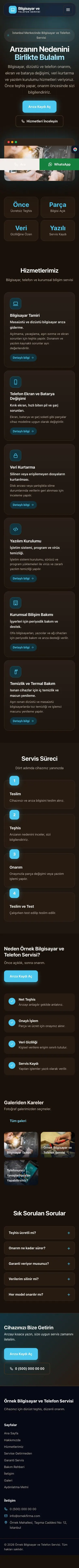 Koyu Modern Kahve Turkuaz – Bilgisayar ve Telefon Servisi Web Sitesi mobil görünümü