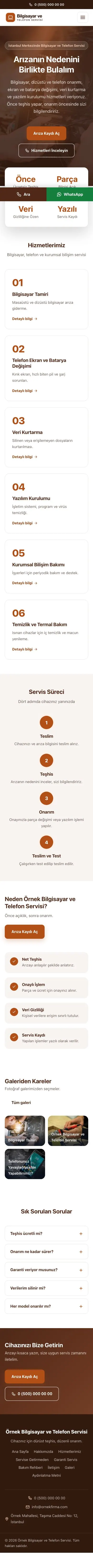 Merkez Kahve Turuncu – Bilgisayar ve Telefon Servisi Web Sitesi mobil görünümü