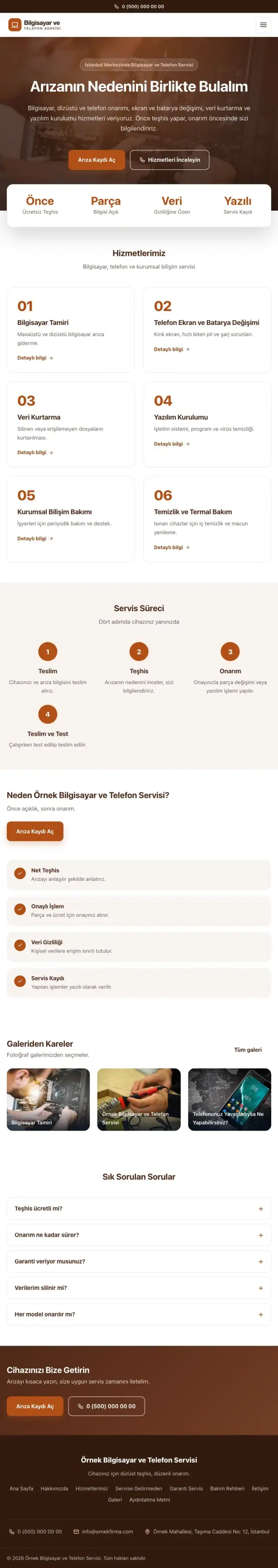 Merkez Kahve Turuncu – Bilgisayar ve Telefon Servisi Web Sitesi tablet görünümü