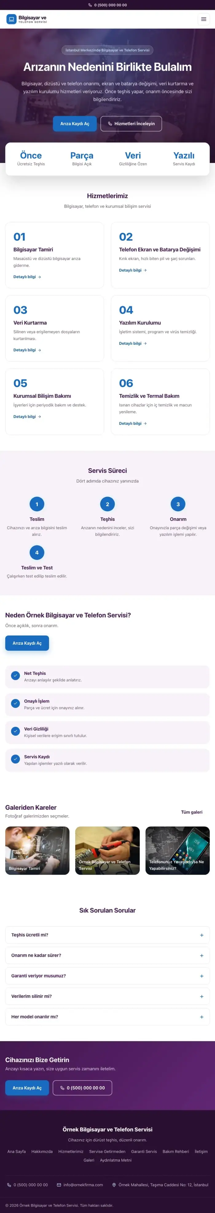 Merkez Mor Mavi – Bilgisayar ve Telefon Servisi Web Sitesi tablet görünümü
