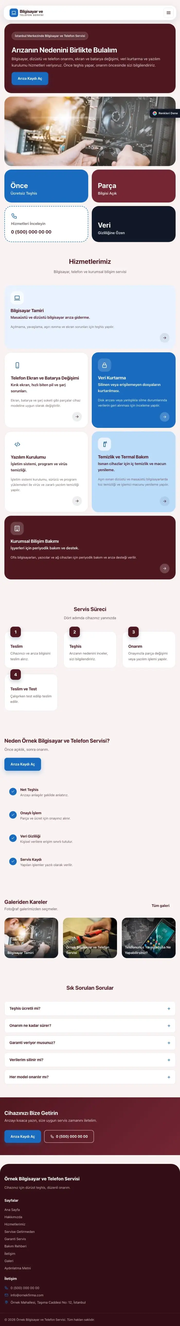 Mozaik Bordo Mavi – Bilgisayar ve Telefon Servisi Web Sitesi tablet görünümü