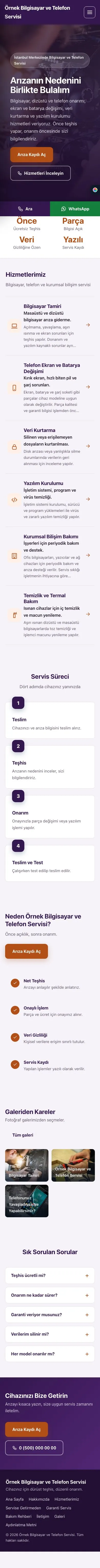 Sol Menü Mor Turuncu – Bilgisayar ve Telefon Servisi Web Sitesi mobil görünümü