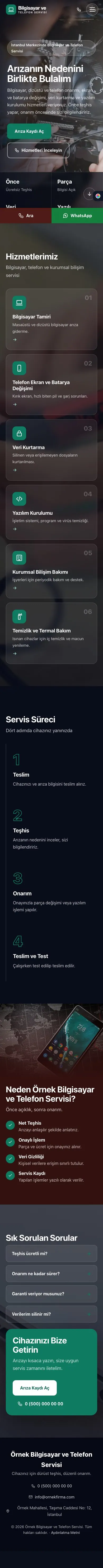 Tam Ekran Bordo Turkuaz – Bilgisayar ve Telefon Servisi Web Sitesi mobil görünümü