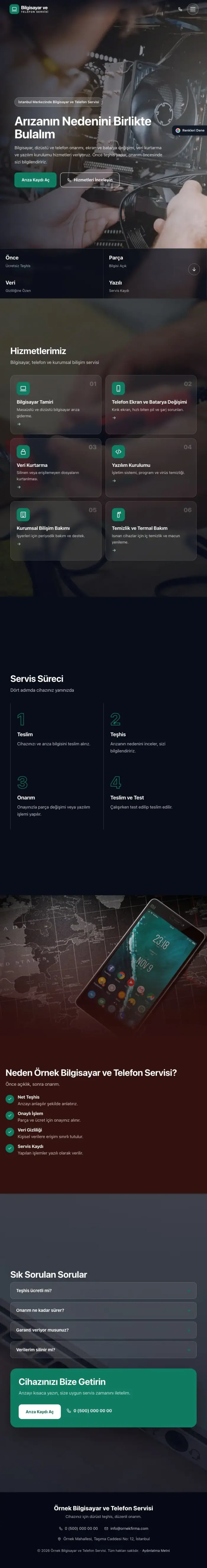 Tam Ekran Bordo Turkuaz – Bilgisayar ve Telefon Servisi Web Sitesi tablet görünümü