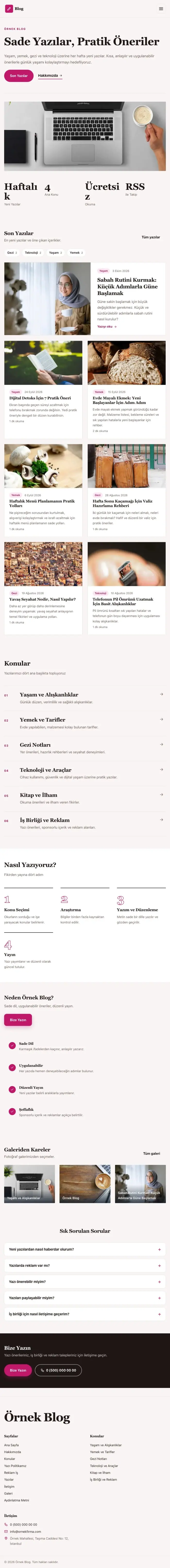 Dergi Editoryal Bordo Pembe – Blog Sitesi Web Sitesi tablet görünümü