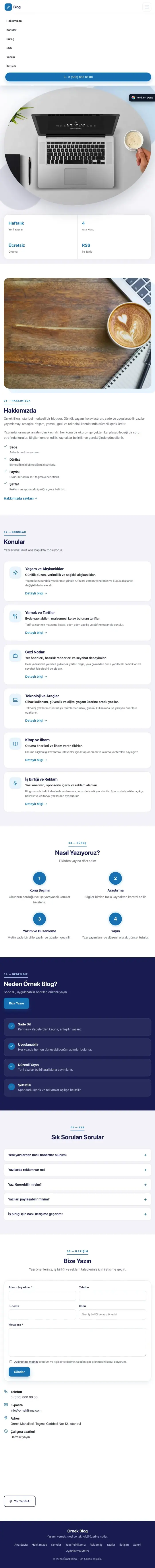 Tek Sayfa Lacivert Mavi – Blog Sitesi Web Sitesi tablet görünümü
