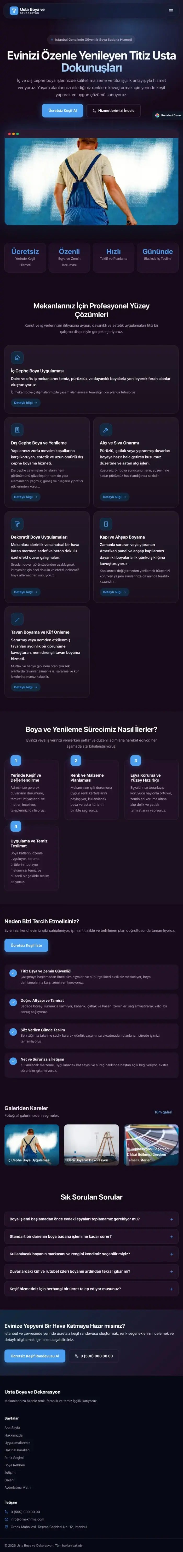 Koyu Modern Mor Mavi – Boya ve Badana Web Sitesi tablet görünümü