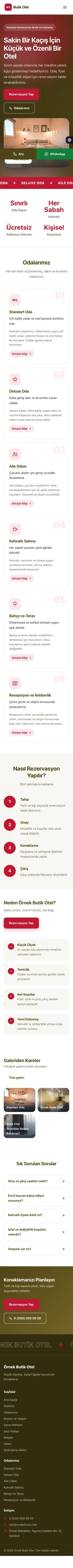 Hareketli Zeytin Kırmızı – Butik Otel Web Sitesi mobil görünümü