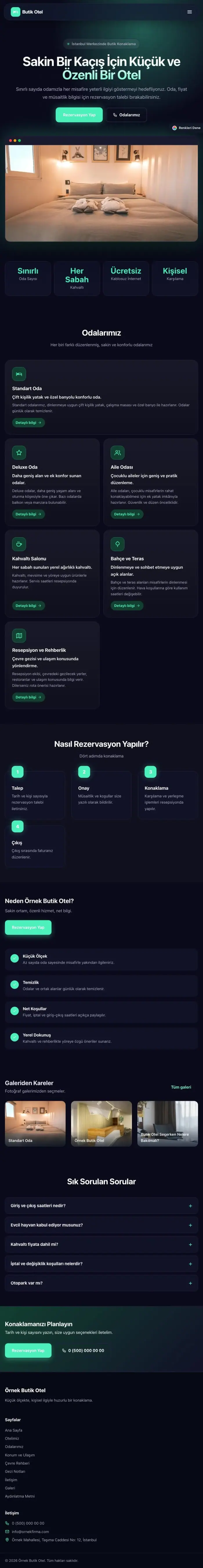 Koyu Modern Lacivert Turkuaz – Butik Otel Web Sitesi tablet görünümü