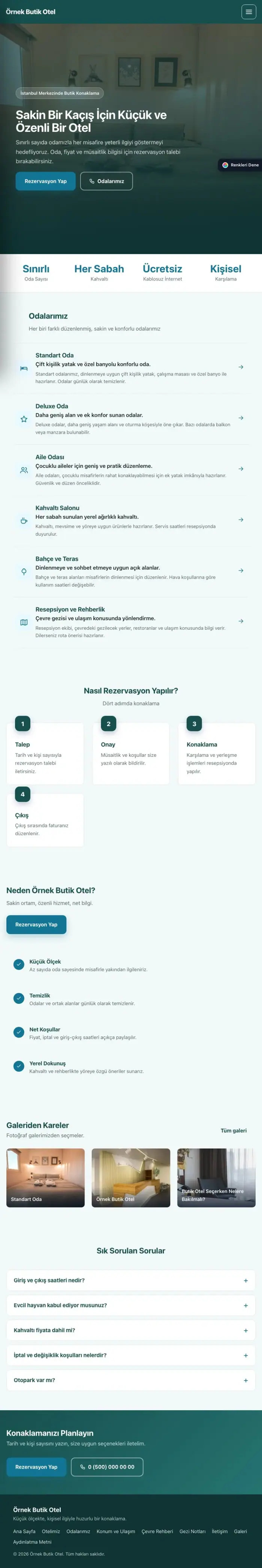 Sol Menü Petrol Turkuaz – Butik Otel Web Sitesi tablet görünümü
