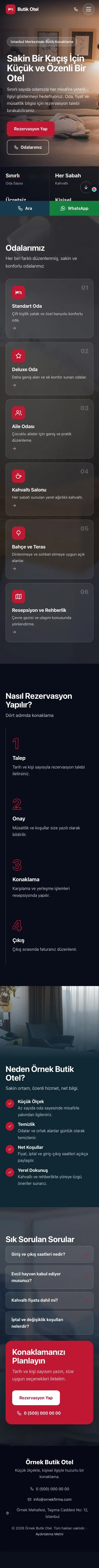 Tam Ekran Mavi Kırmızı – Butik Otel Web Sitesi mobil görünümü