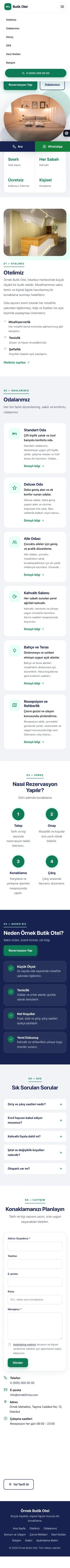 Tek Sayfa Lacivert Turkuaz – Butik Otel Web Sitesi mobil görünümü