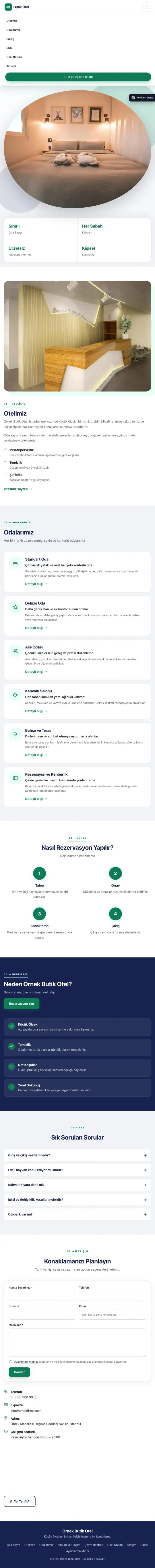 Tek Sayfa Lacivert Turkuaz – Butik Otel Web Sitesi tablet görünümü