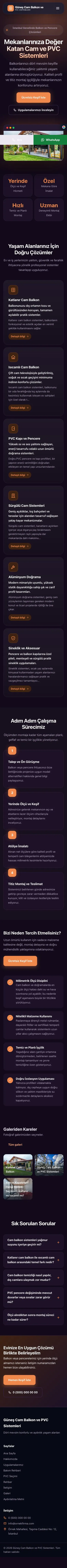 Koyu Modern Mor Turuncu – Cam Balkon ve PVC Web Sitesi mobil görünümü