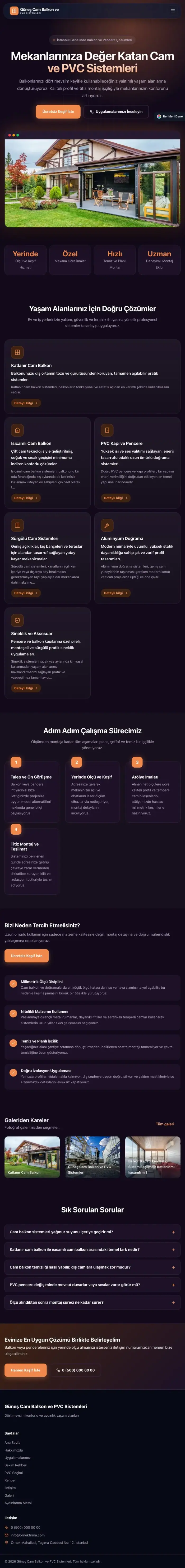 Koyu Modern Mor Turuncu – Cam Balkon ve PVC Web Sitesi tablet görünümü
